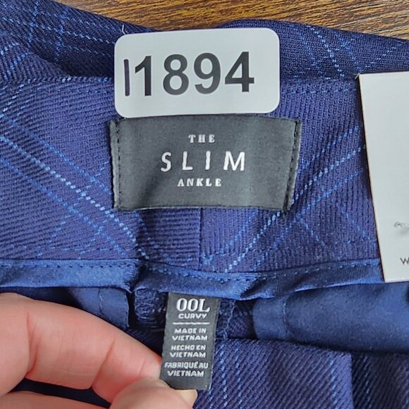 WHBM Pants Womens 00 Long Blue Plaid Curvy Slim Tapered Leg Ankle Trouser NEW - Picture 14 of 16